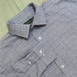LRL Ralph Lauren Dress Shirt Mens 18 34/35 Purple Plaid Classic Fit Non-Iron